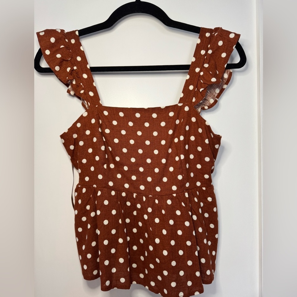 NWT Monteau Rust top with White Polka Dots summer parties
